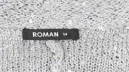 Womens UK Size 14 Roman Silver Wrap Jumper