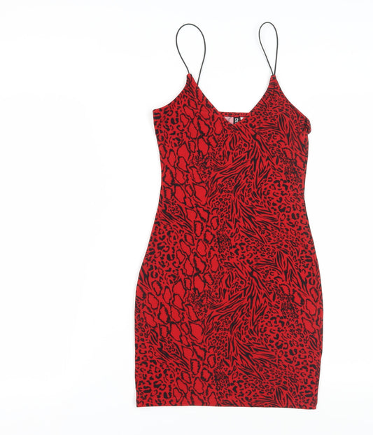 H&M Women's Red Animal Print Slip Dress, XS