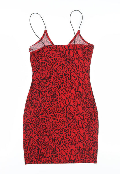 H&M Women's Red Animal Print Slip Dress, XS