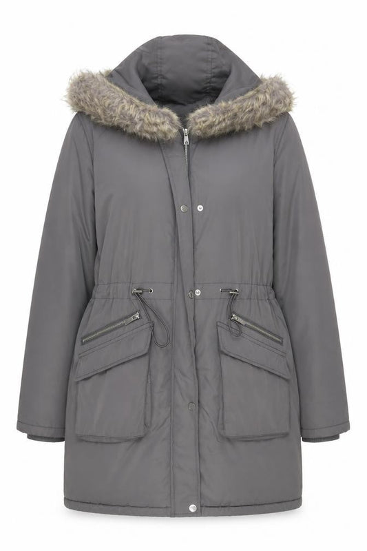 Oasis Women's Grey Parka Coat, L, Hooded Winter Wear