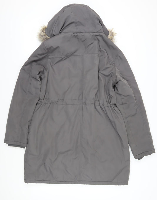 Oasis Women's Grey Parka Coat, L, Hooded Winter Wear