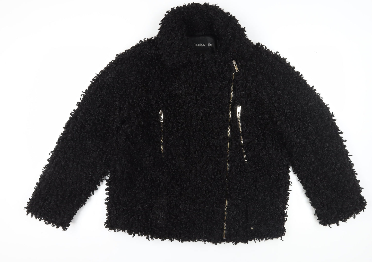 Womens UK Size 10 Boohoo Black Biker Coat