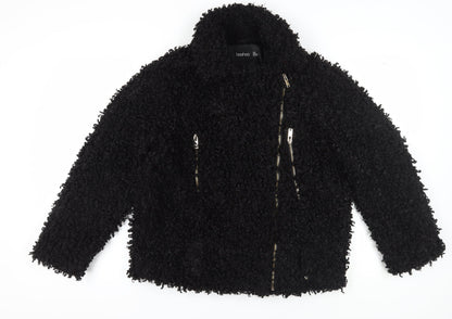 Womens UK Size 10 Boohoo Black Biker Coat