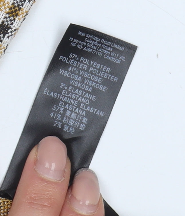 Miss Selfridge Women Beige Check V-Neck Mini Pinafore Dress UK6