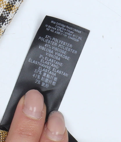 Miss Selfridge Women Beige Check V-Neck Mini Pinafore Dress UK6