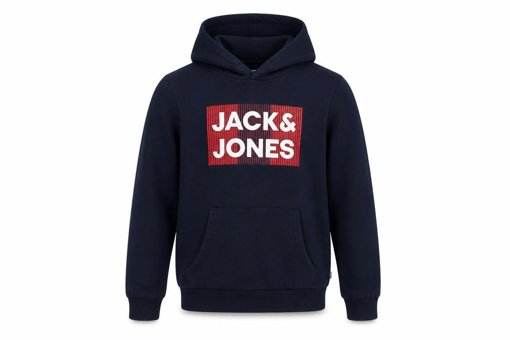 Front view of Jack & Jones Blue boys’ pullover hoodie, size 164