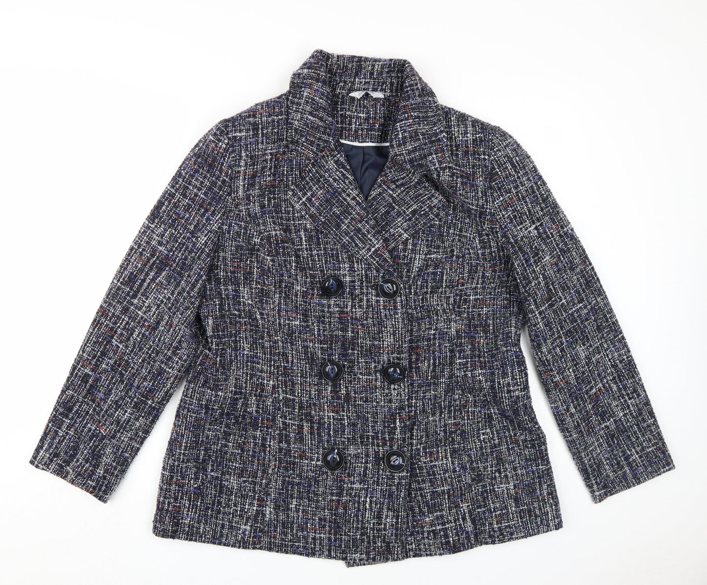 Classic Women's Multicoloured Tweed Pea Coat Size 16