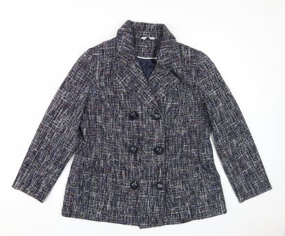 Classic Women's Multicoloured Tweed Pea Coat Size 16