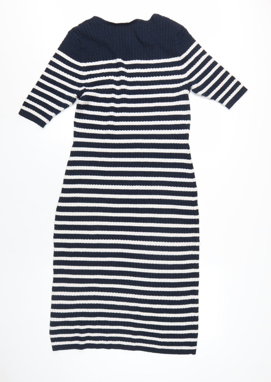 Next Women's Navy Blue Striped A-Line Dress UK 14