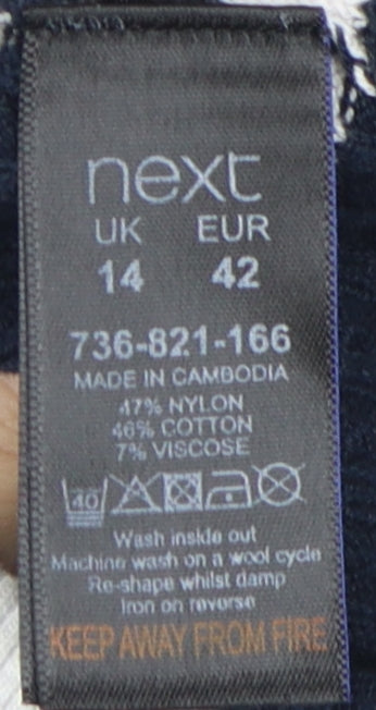 Next Women's Navy Blue Striped A-Line Dress UK 14