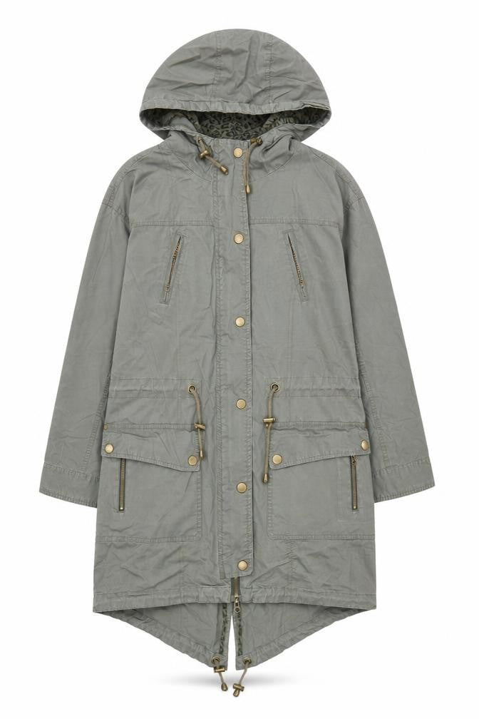 Front view of Fashion Union Women's Green Parka, size 8, with Hood and Pockets