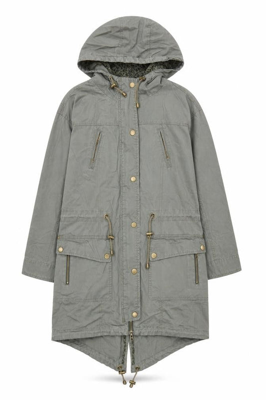Front view of Fashion Union Women's Green Parka, size 8, with Hood and Pockets