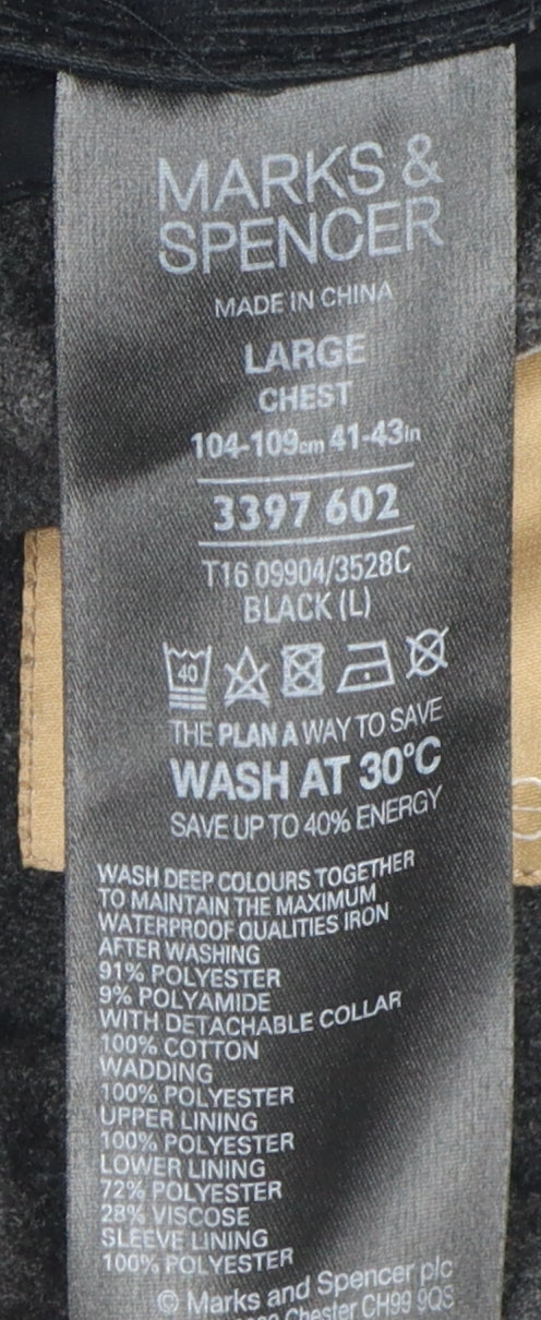 Mens UK Size L Marks and Spencer Black Overcoat