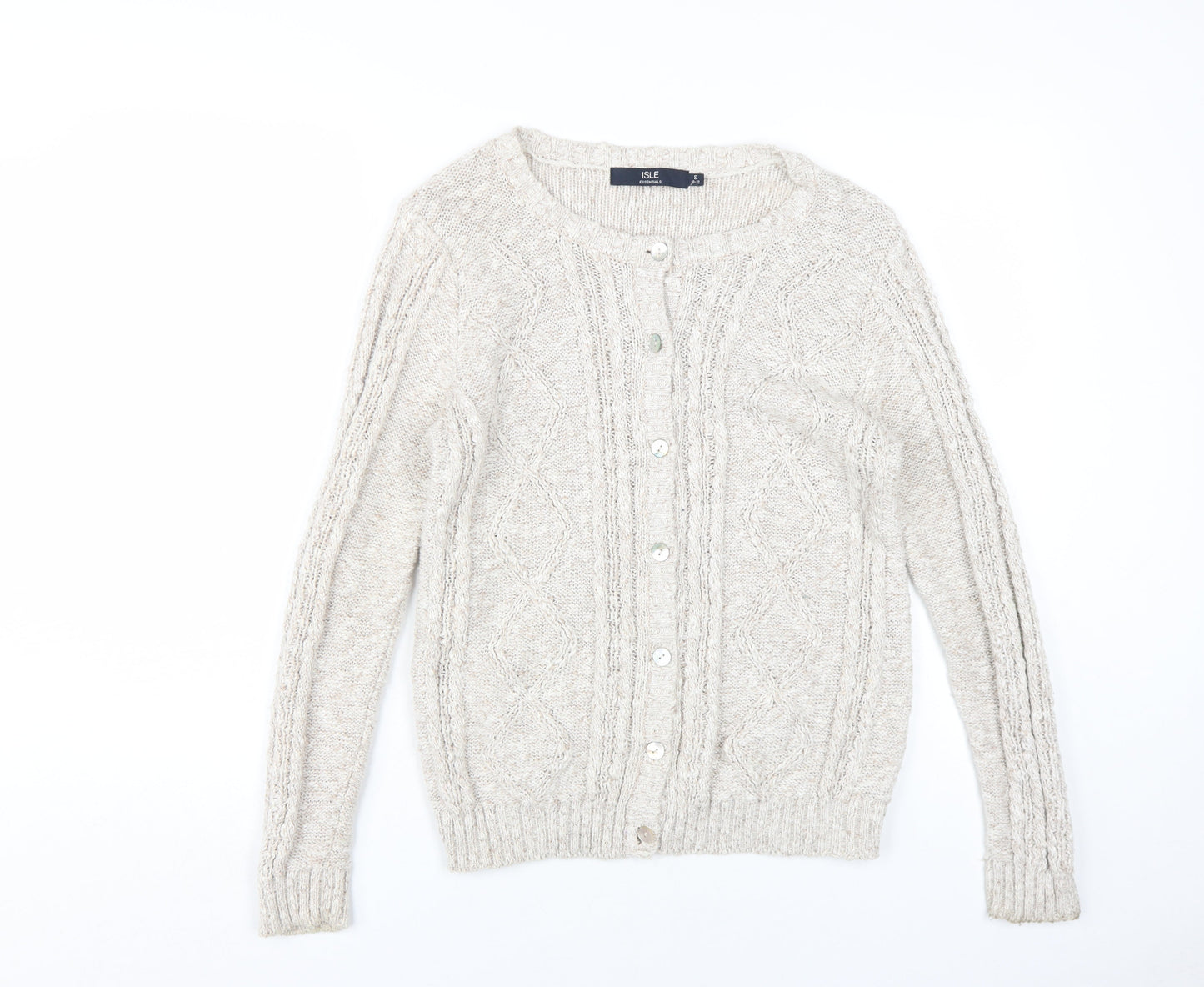 Womens UK Size S Isle Essentials Beige Cardigan Jumper