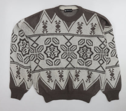 Marks and Spencer Men's Brown Ivory Graphic Pullover Jumper M