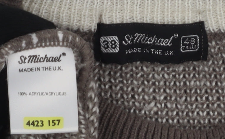 Marks and Spencer Men's Brown Ivory Graphic Pullover Jumper M