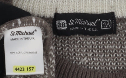 Marks and Spencer Men's Brown Ivory Graphic Pullover Jumper M