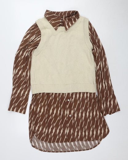 Next Women's Brown Beige Shirt Dress S