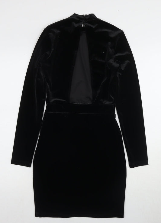 H&M Women Black Bodycon Dress Size 8 Party High Neck