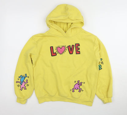 H&M Girls Yellow LOVE Graphic Pullover Hoodie 9-10 Yrs