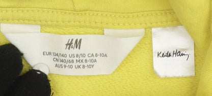 H&M Girls Yellow LOVE Graphic Pullover Hoodie 9-10 Yrs