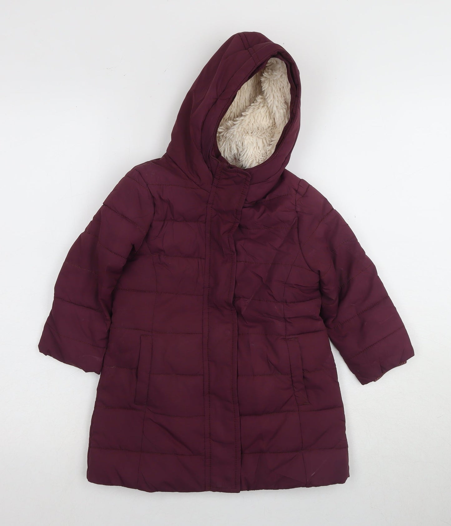 Mini Boden Girls Red Puffer Jacket 2-3 Years Hooded Coat