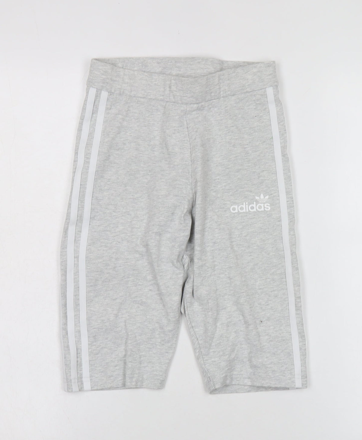 Additional front view of Adidas boys’ grey athletic shorts, size 34