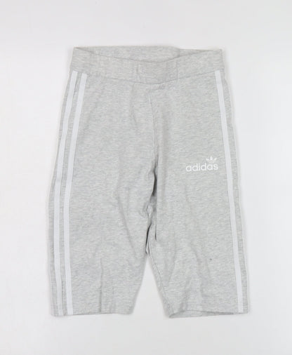 Additional front view of Adidas boys’ grey athletic shorts, size 34