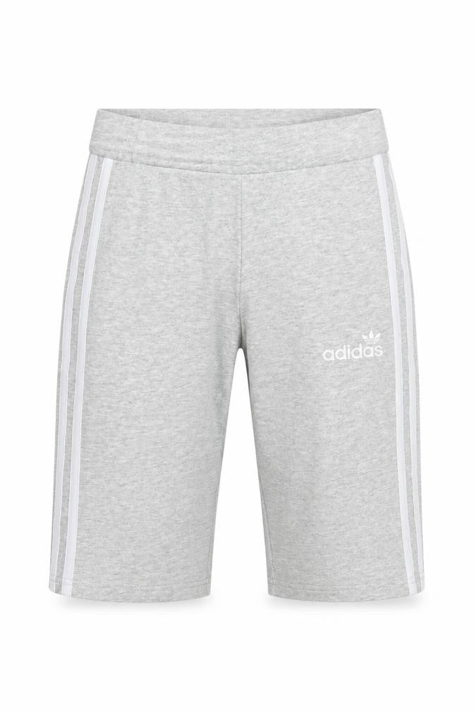 Front view of Adidas boys’ grey athletic shorts, size 34