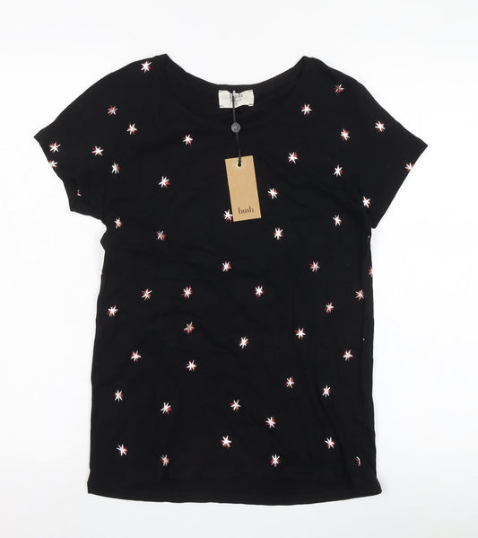 Hush Women's Black XS Cotton Embroidered T-Shirt