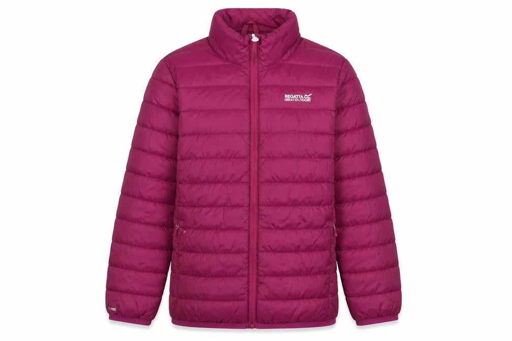 Front view of Regatta girls’ pink puffer jacket 9-10 years