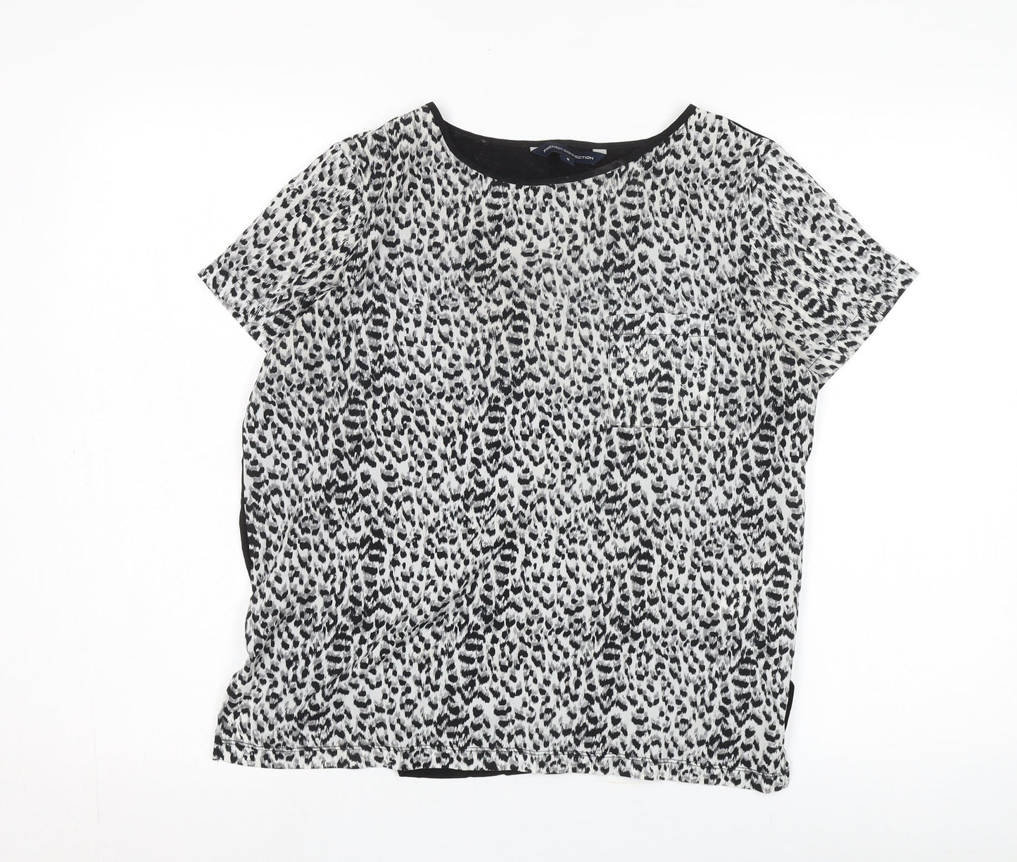 French Connection Women's Black Animal Print Blouse S
