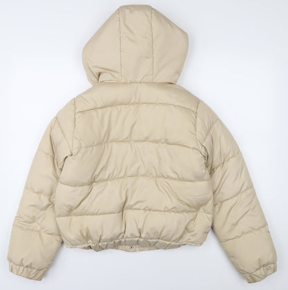 Missguided Women Beige Puffer Jacket Hooded Size 10