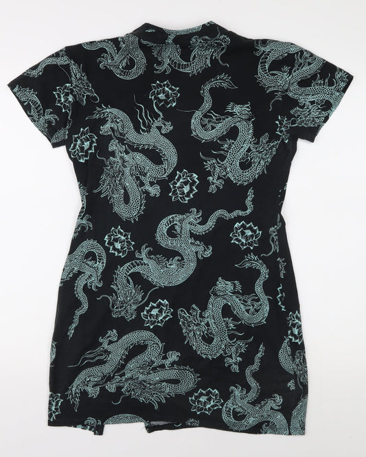 Motel Women's Black L Dragon Bodycon Mini Dress