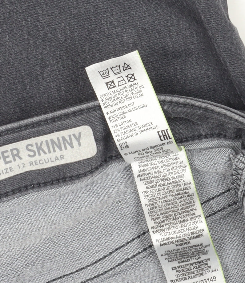 Womens UK Size 12 Marks and Spencer Regular Fit Skinny Grey Jeans