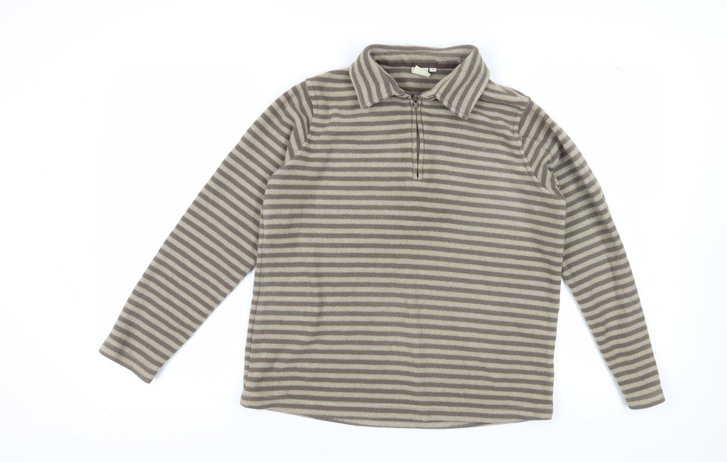 Cotton Traders Women's Beige Striped Fleece Pullover