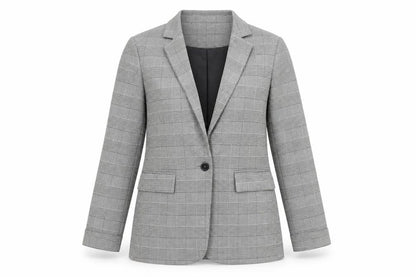New Look Women's Grey Check Blazer, Size 10, Single-Breasted
