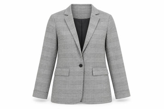 New Look Women's Grey Check Blazer, Size 10, Single-Breasted