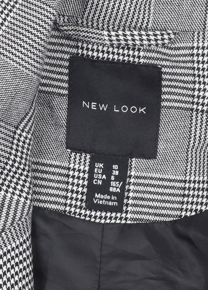 New Look Women's Grey Check Blazer, Size 10, Single-Breasted