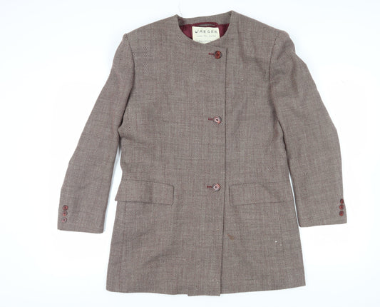 Jaeger Women's Brown Long Geometric Wool Blazer Sz 14