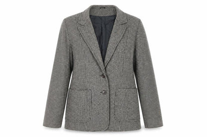 Women's Quality Fashion Grey Houndstooth Suit Jacket Size 46