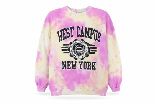 Front view of Pacific Republic Teens Pink Tie-Dye Logo Sweatshirt, size 12