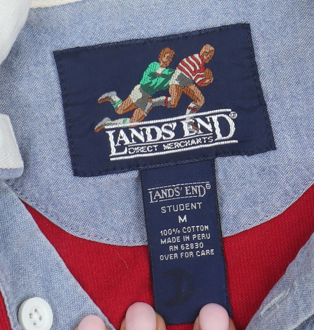 Lands' End Men's Red & Blue Colourblock Polo M