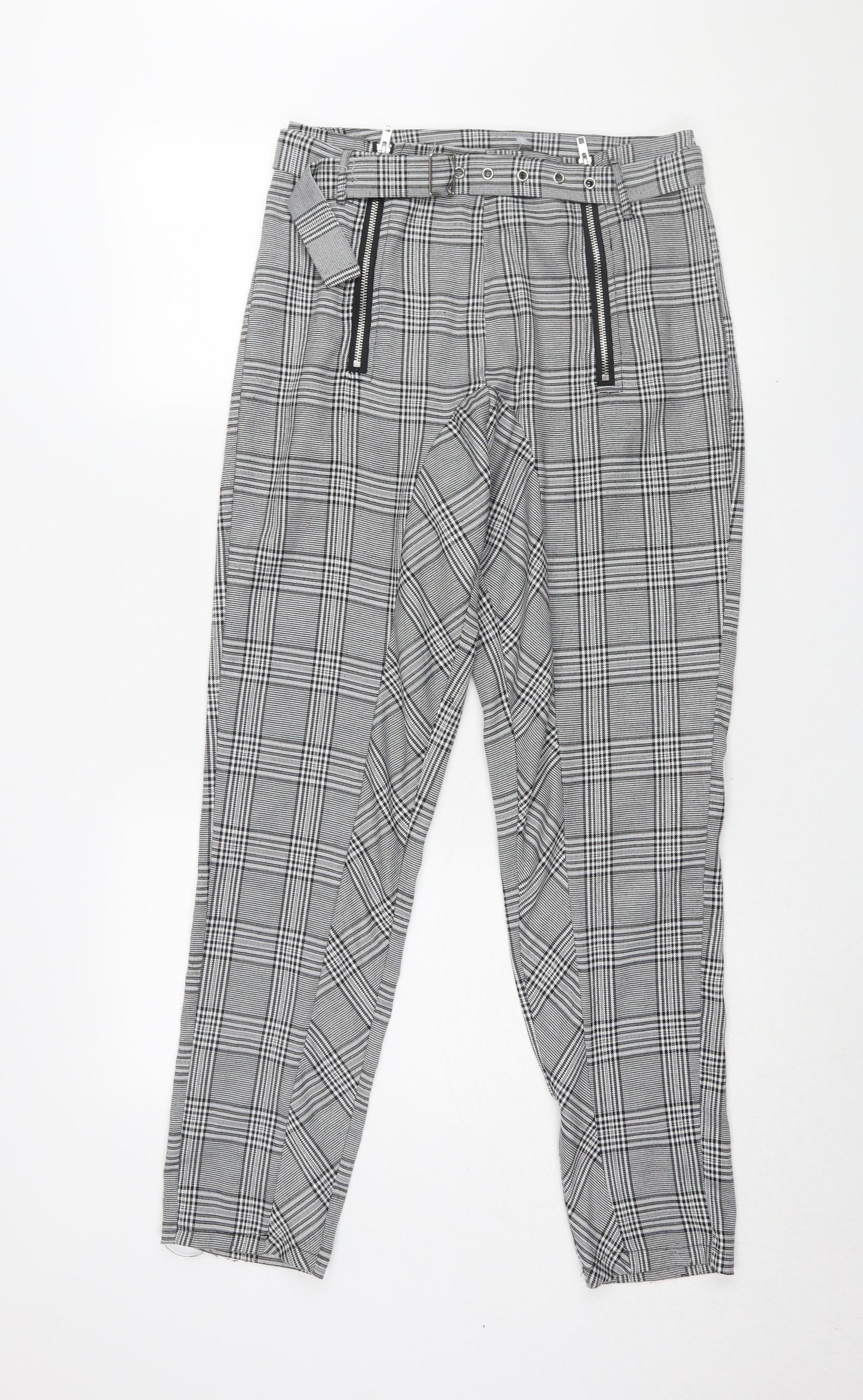 Missguided Grey Plaid Tapered Trousers Size 8 Women