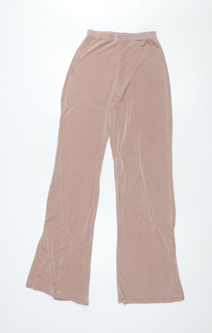 Missguided Women’s Beige Wide-Leg Velour Trousers, Size 4