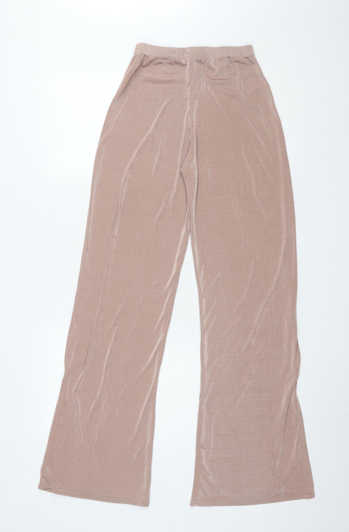 Missguided Women’s Beige Wide-Leg Velour Trousers, Size 4