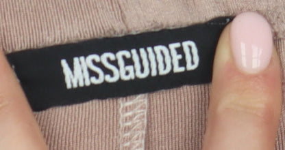 Missguided Women’s Beige Wide-Leg Velour Trousers, Size 4