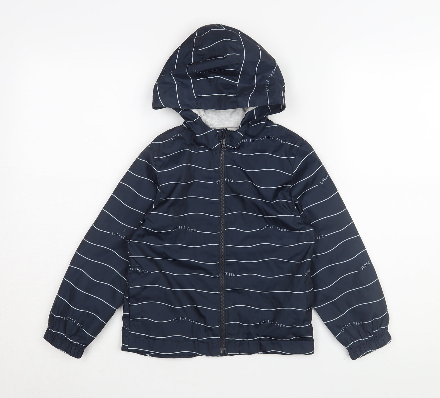 Kiabi Boys Blue Striped Hooded Rain Jacket, Size 5 Years