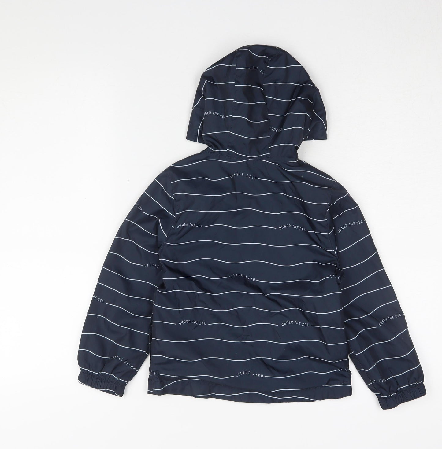 Kiabi Boys Blue Striped Hooded Rain Jacket, Size 5 Years