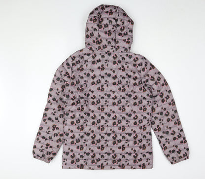 Back view of Next girls’ leopard print puffer jacket 16 years hooded